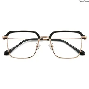 Retro Rectangular Blue Light Blocking Glasses for Adults, Dual-Tone Golden Computer Frames with an Ergonomic Design