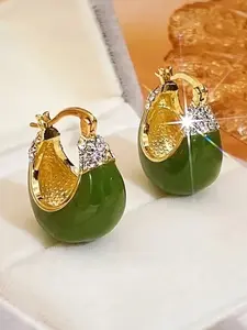 Elegant Crystal C-Shaped Dangle Earrings, Alloy with Synthetic Zircon, Versatile Fashion Accessory, Daily Wear & Gift