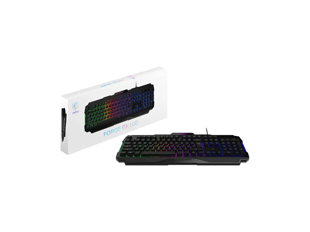MSI FORGE GK100 Wired Gaming Keyboard, Full-Size 104-Key Membrane Keyboard, RGB Backlit, 19-Key Anti-Ghosting, Hotkey Media Control, for PC Gaming & Office, Black