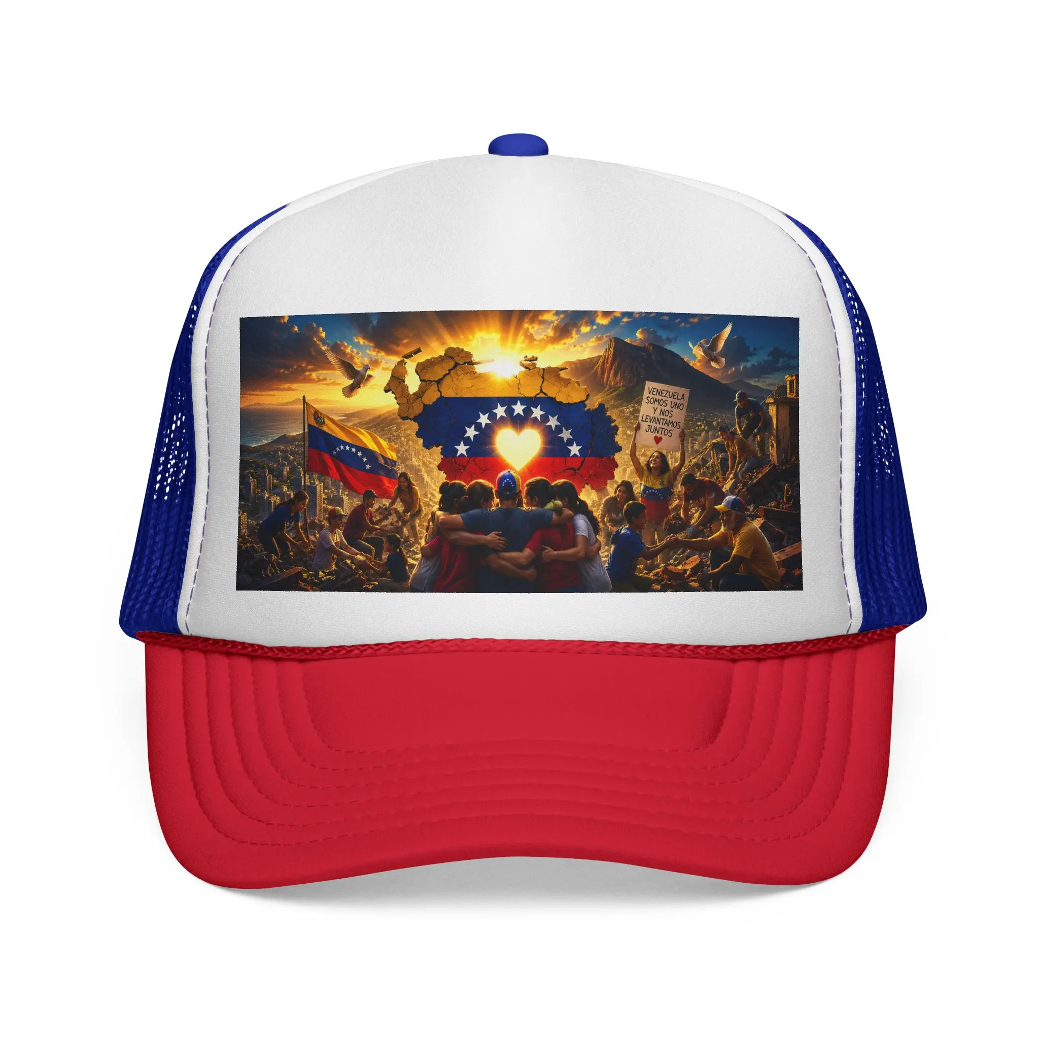 Gorra de Venezuela con Bandera de Corazón | Diseño de Protesta y Amanecer