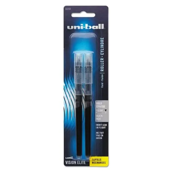 Uni-Ball UBC61233PP Bold Black Ink Refill for Uni-ball Vision Elite Roller Ball - Pack of 2
