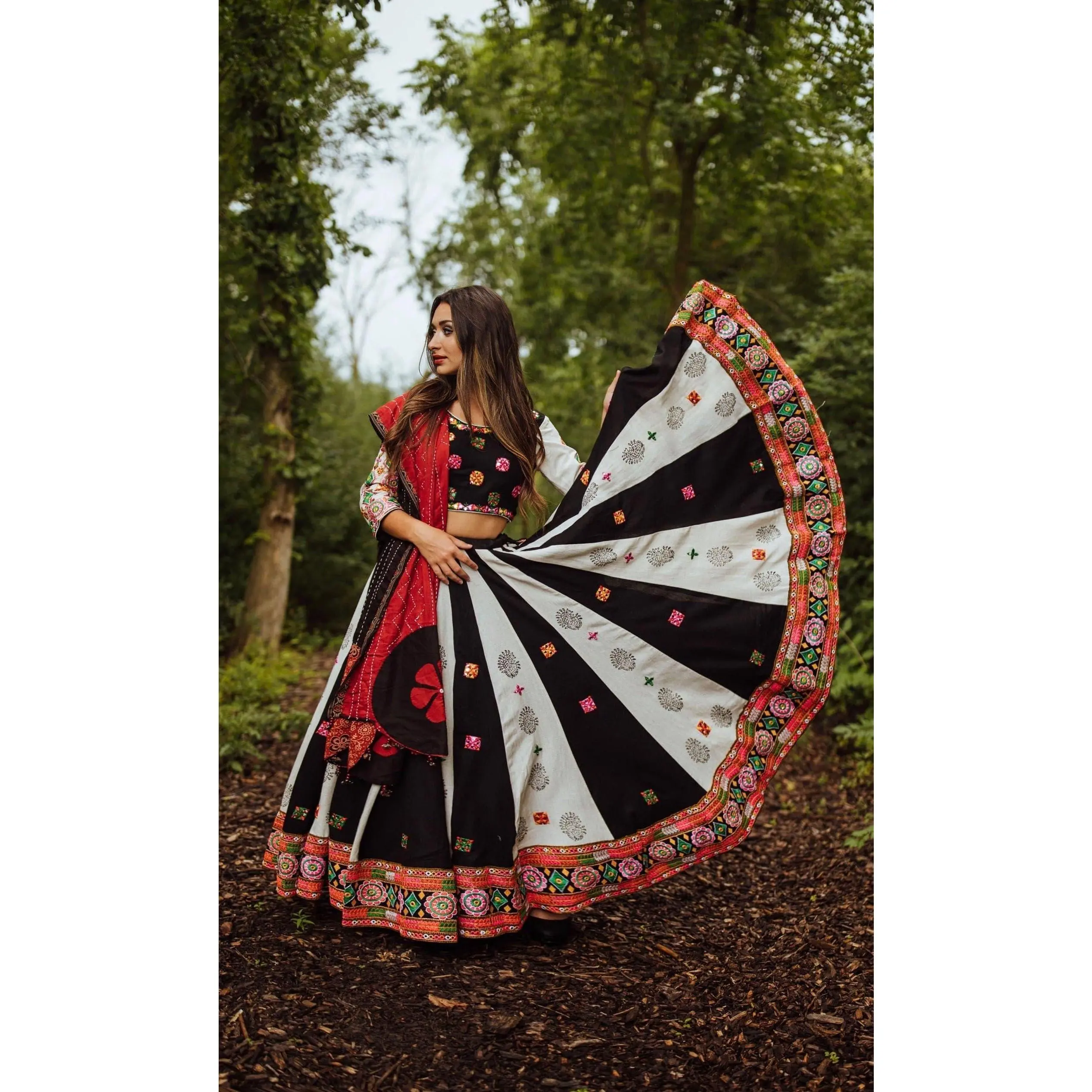 Hand-Block Printed Chaniya Choli with Kachchi Embroidery