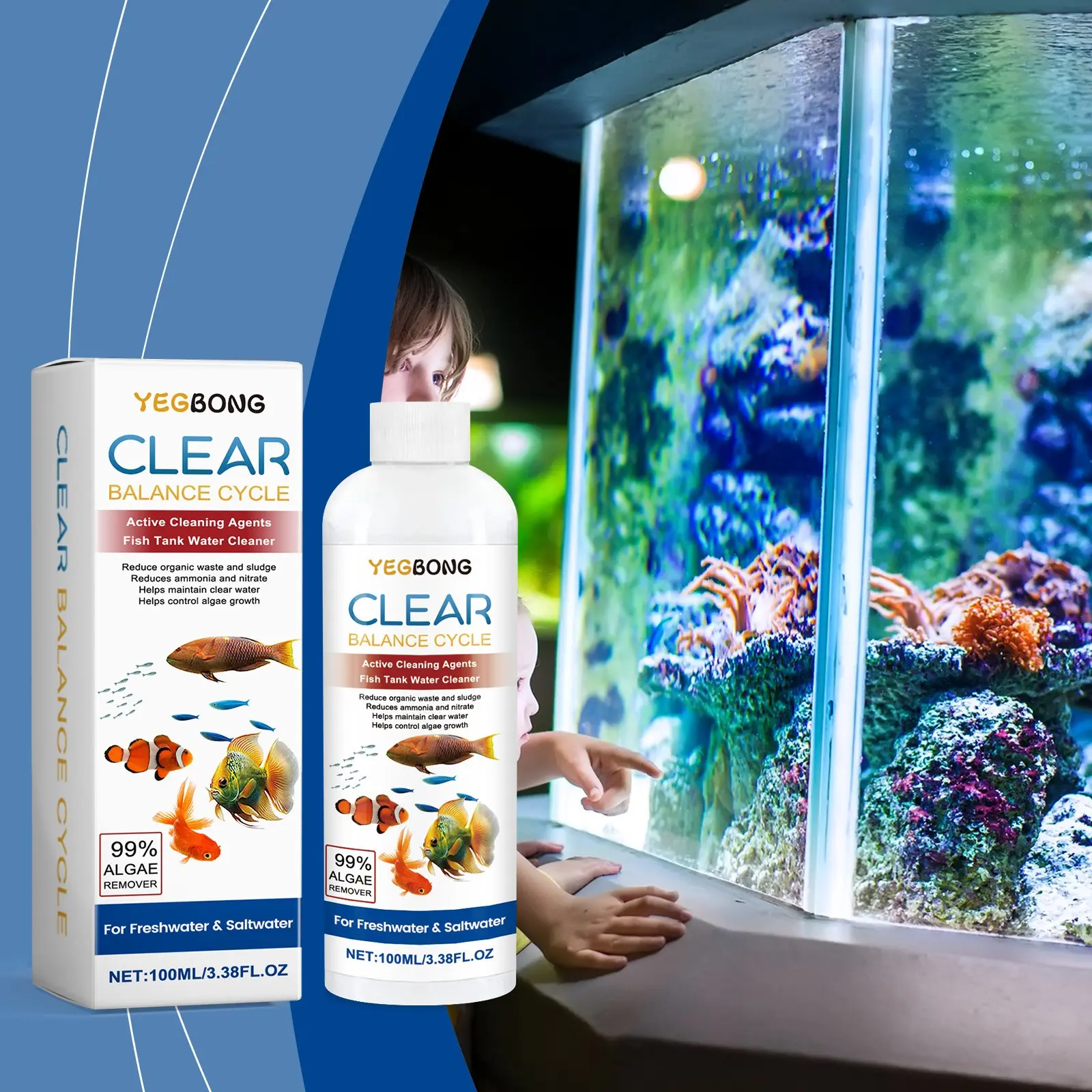 Fish Tank Water Clarifier Cleaner for Clean Aquariums, Remove Dirty Residue and Mud, Improve Water Quality and Control Algae Growth