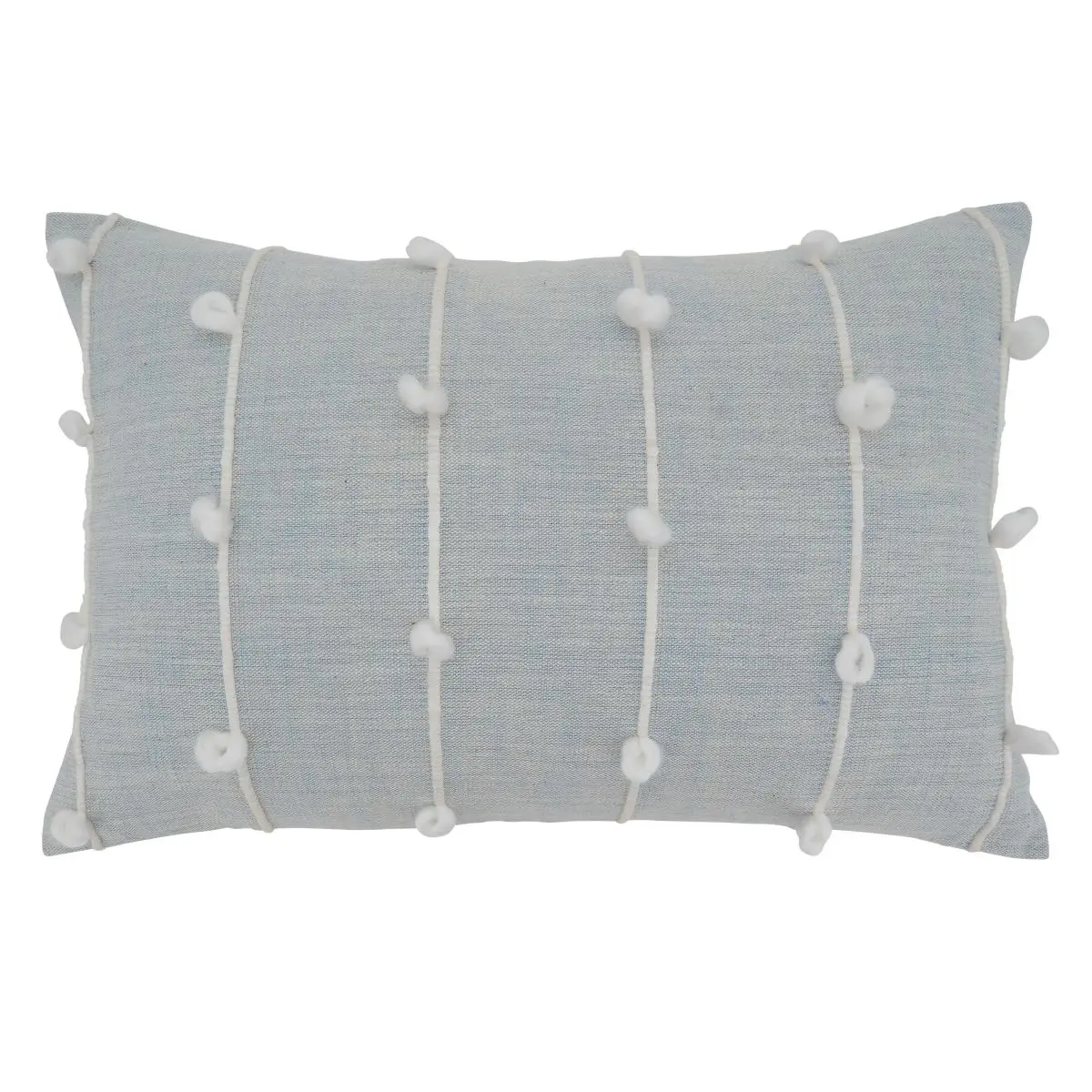 SARO Soft Cotton Knotted Line Design Throw Pillow, 16x24 in. Oblong Light Blue, Down Filling, Machine Washable, Medium Iron Safe