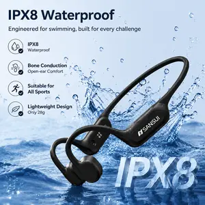 IPX8 Waterproof Bone Conduction Headphones,Swimming Earbuds, Open Ear Wireless Headset, Lightweight Secure Fit for Running & Cyclin（Black）