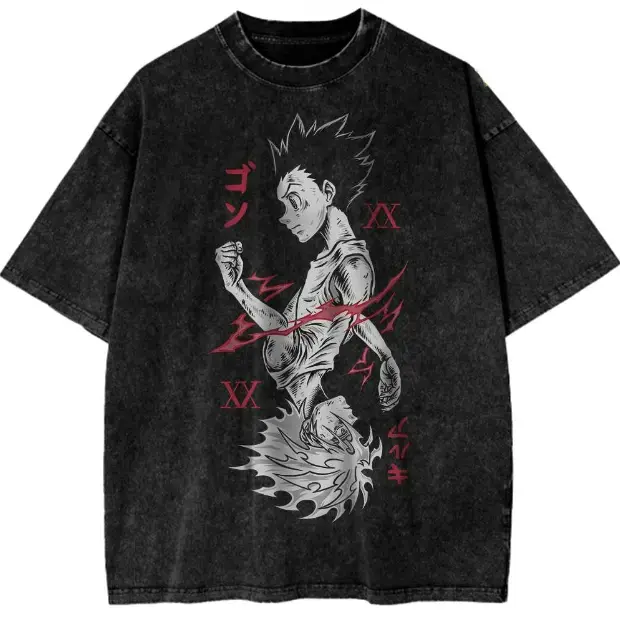 Retro Washed Cotton T-Shirt Killua Zoldyck Vintage Tee, Killua Zoldyck T-Shirt, Hunter x Hunter Graphic Tees, Unisex Anime Manga Shirt Top Menswear Womenswear Streetwear