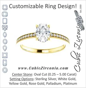 Cubic Zirconia Engagement Ring- The Majo Jimena (Customizable Oval Cut Design with Thin Pavé Band)