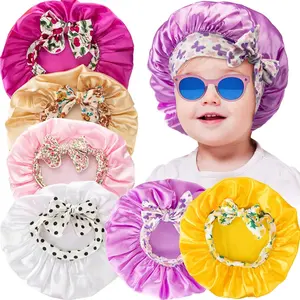 L-HDW079 6 Pcs Kids Bonnets for Girls Toddler Kids Sleeping Cap Elastic Bow Tie Satin Hair Bonnet for Toddler(Cute) Multicolor Adjustable Flower