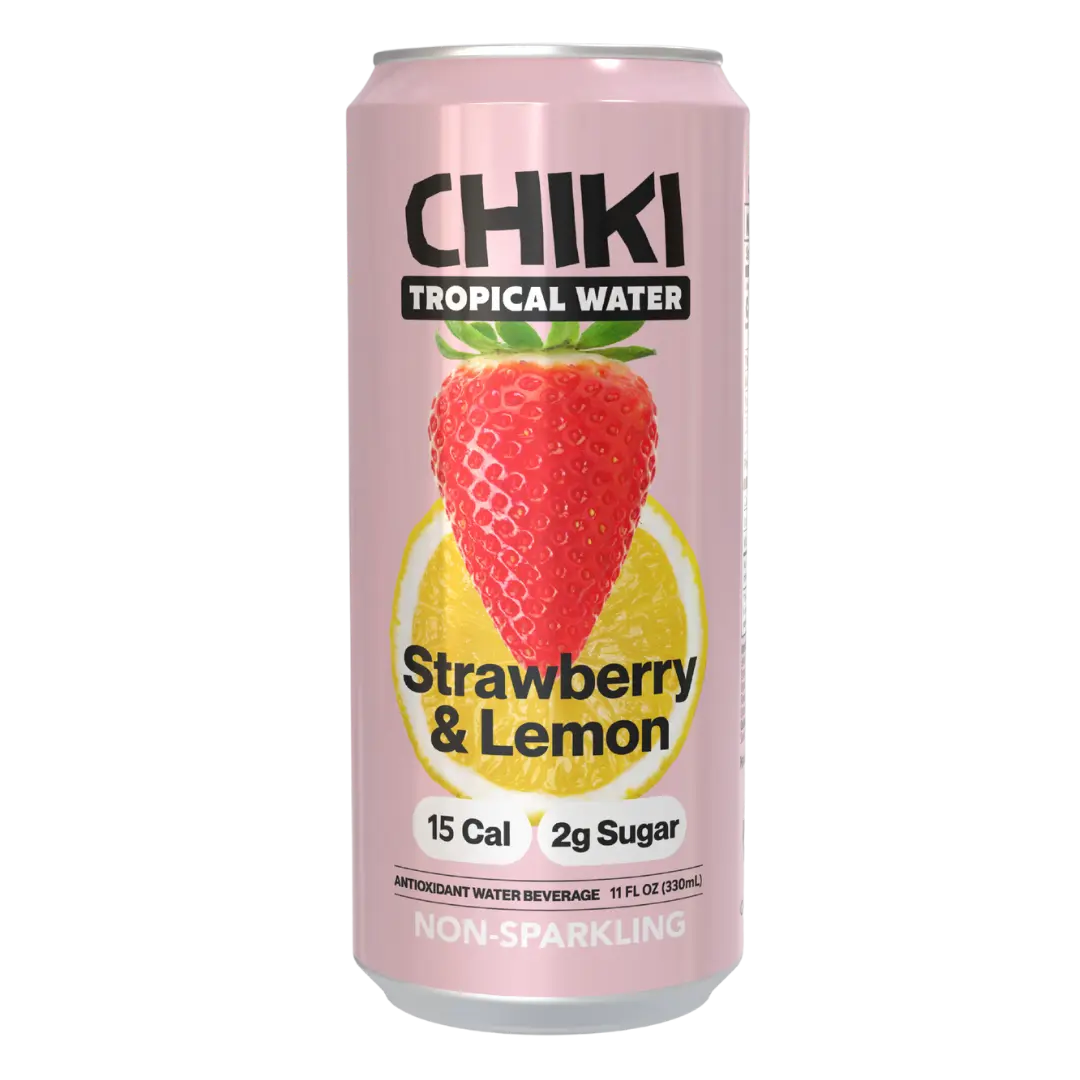 CHIKI Alkaline Water 12pack - Strawberry Lemon - 2g Sugar, 15 Calories, Non-Sparkling Beverage filled with Mountain Alkaline Water Antioxidants; Hydrating, Refreshing, Light & Healthy Drink with clean ingredients