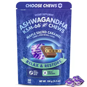 Ashwagandha KSM-66 Chews - Maple Salted Caramel Flavor Soft Chews with Ghee & Coconut Butter Relax & Restore Dietary Supplement 30 Chews 150g
