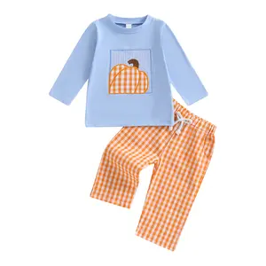 Kids Toddler Baby Boys Halloween Outfits Pumpkin Embroidery Sweatshirts and Long Pants 2Pcs Clothes Set