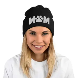 Mom Paw Print Pom-Pom Beanie