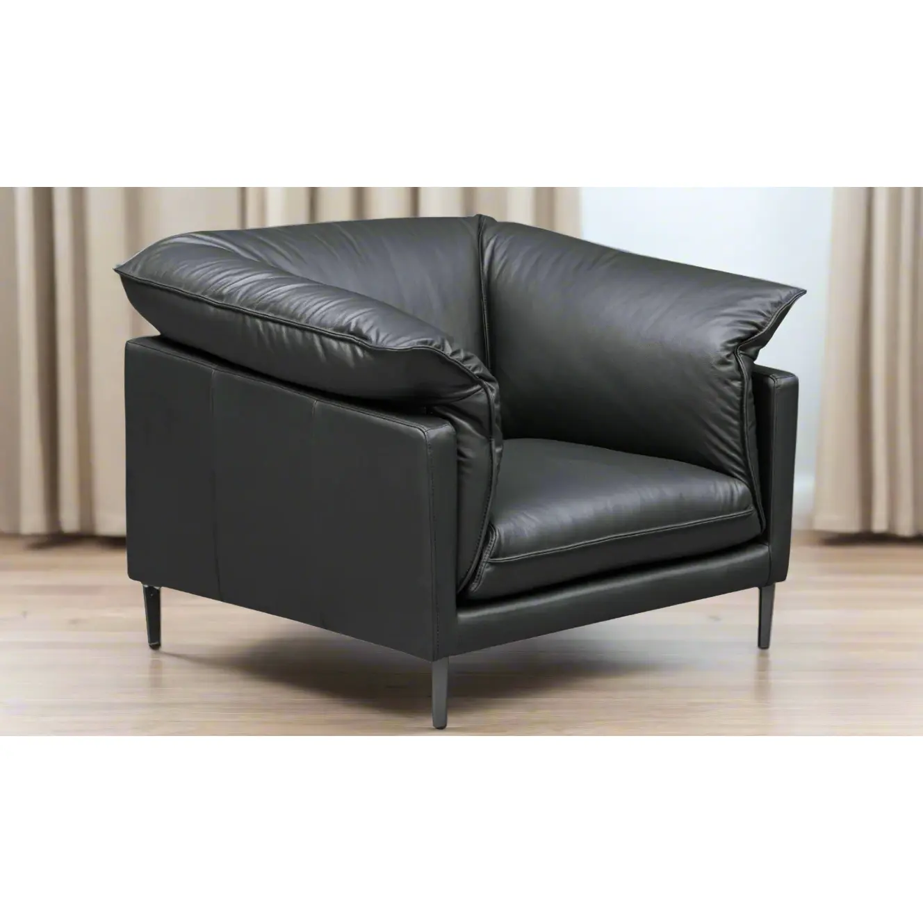 Klaussner Dolce Stationary Genuine Leather Armchair, Cushioned Upholstered Chair with Leather Upholstery, Living Room Furniture