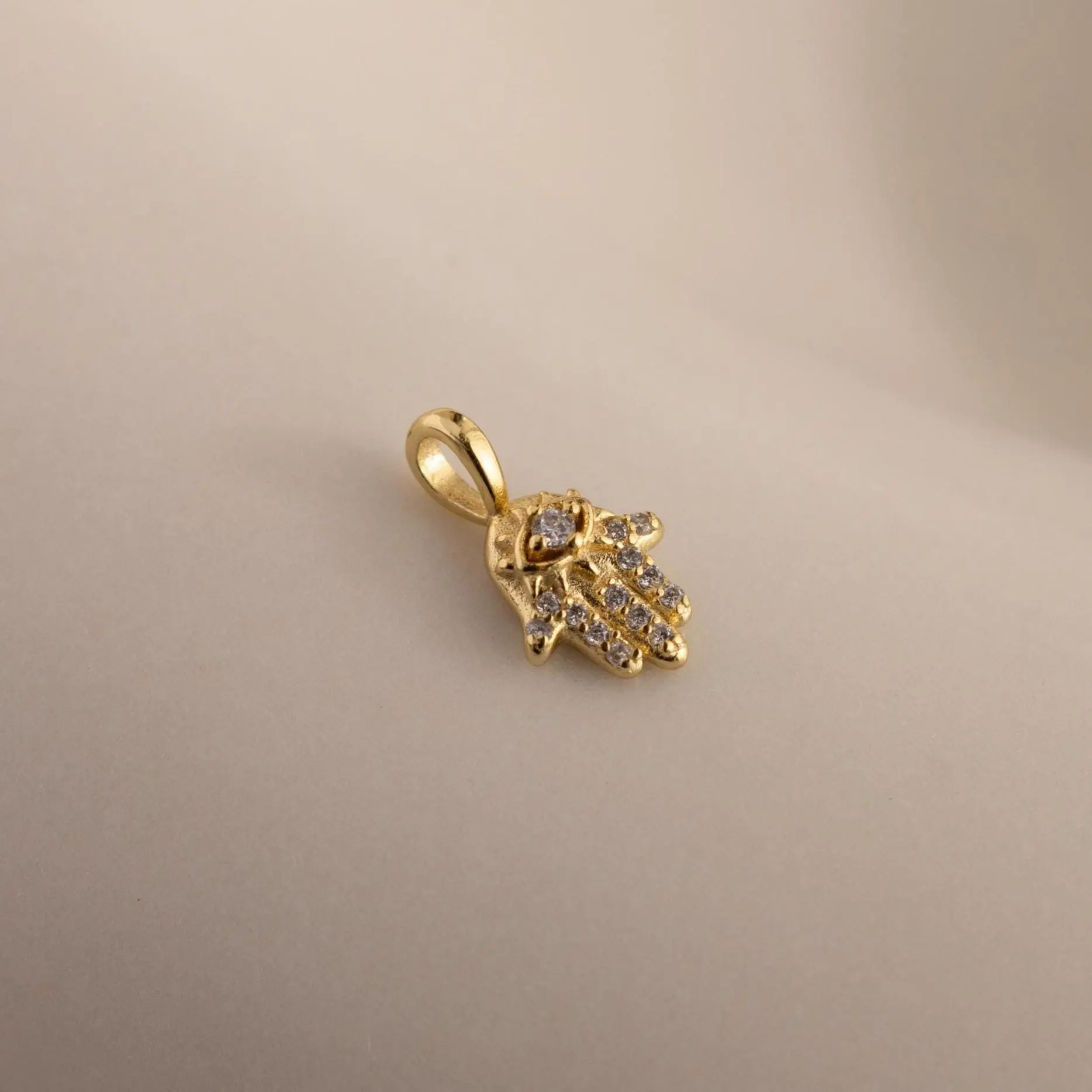 Pave Hamsa Hand Charm by Caitlyn Minimalist - Dainty Diamond Evil Eye Necklace Pendant - Boho Jewelry - Gift for Her