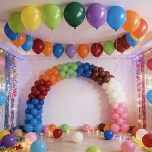 Rainbow Party 12 Color Thick Balloon Set, Birthday Festival Celebration Decoration, 12 Colors, 10 Balloons Each, Choking Hazard Warning