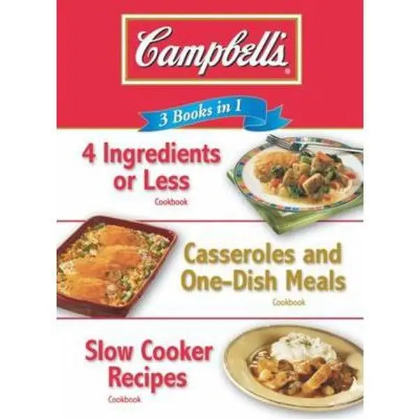 USED Book - Campbell's 3 Books in 1: 4 Ingredients or Less Cookbook, Casseroles and One-Dish Meals Cookbook, Slow Cooker Recipes Cookbook by Publications International Ltd. (Plastic Comb) - english
