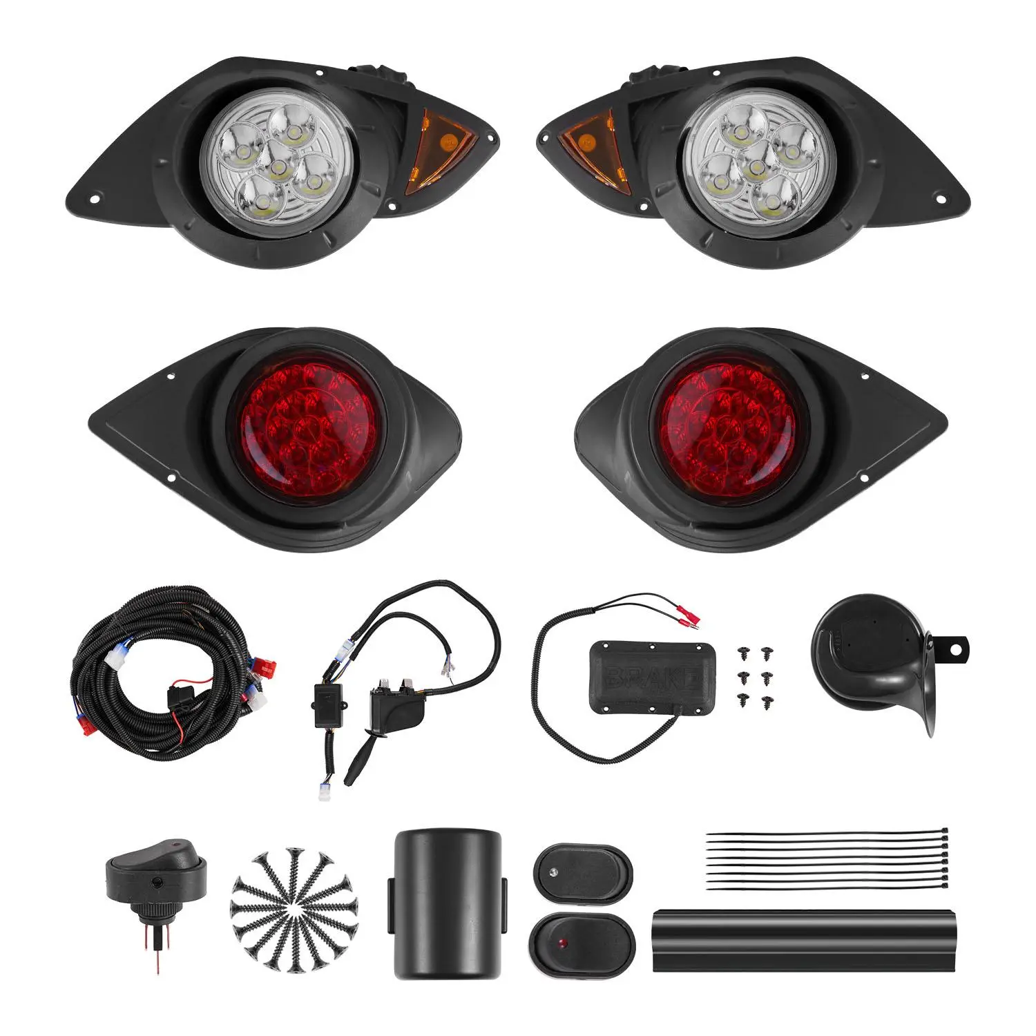 Street Legal Golf Cart Light Kit for Yamaha G29 (2007-Up), 12V High Lumen LED Headlights and Taillights with ABS Housing, Horn & Turn Signals, High Lumen Headlight, Led Blinker, Led Headlamps Bulbs