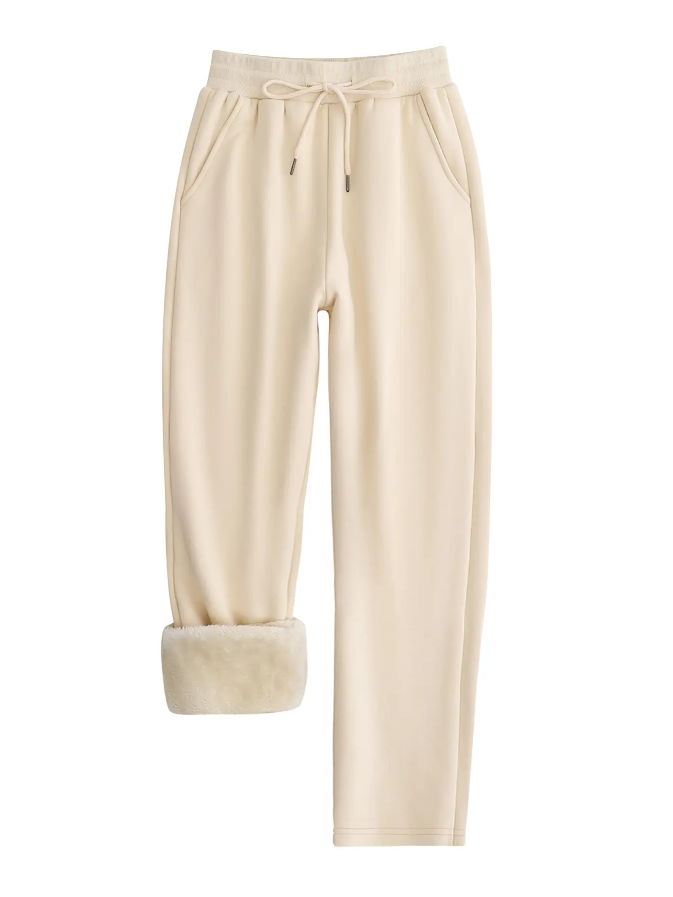 Women's Casual Straight Leg Fit Fleece Lined Drawstring Pants Bottoms, Thickened Long Trousers for Fall & Winter, Daily Wear Everyday Fashion Minimalist Sweatpants Knit
