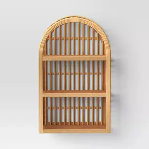 12" x 20" Wood and Rattan Wall Shelf Natural - Threshold: Modern Vertical Geometric Decor, No Battery Required