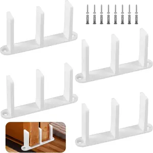 4 Pack White Sliding Closet Door Floor Guide - Pocket Door Bottom Bracket, Sliding Door Hardware Fit for 1-3/8" Width Door with Screws