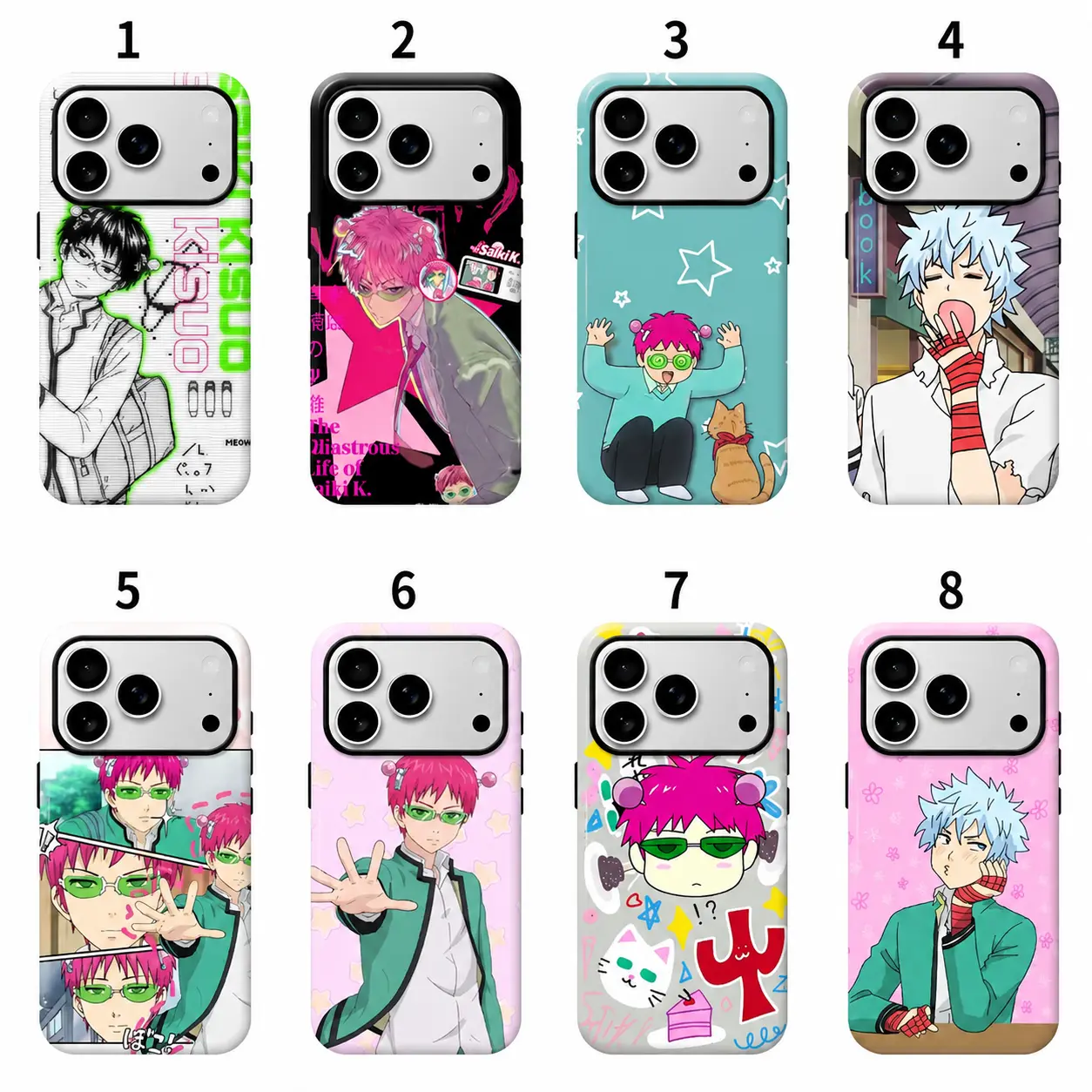 The Disastr0us Life of Saiki K. Saiki & Kaidou Chibi Tough Case, Funny Nostalgic Shonen Anime Fan Art Cover For iPhone 11 12 13 14 15 16 17