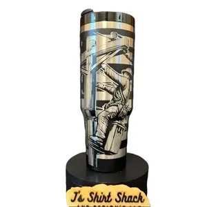 "American Lineman" Engraved 40 oz Tumbler Double Insulated Stainless Steel with Full Wrap Drinkware, Includes Straw Lid & Handle, Personalized Lasered Design