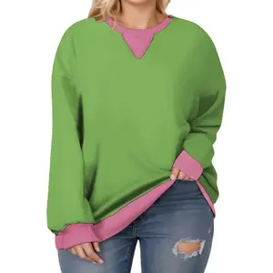 Womens-Plus-Size-Sweatshirts Casual Oversized Pullover Tops Crewneck Long Sleeve fall Color Block Tunic Outfits KPS5016