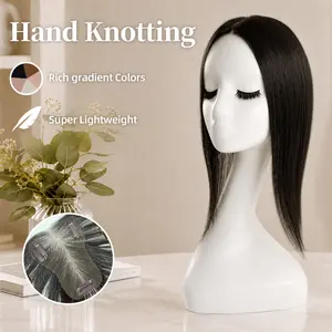 EC 27g Ultra Light Hair Topper | No Glue No Sew | 14 inch Hand Knotting Breathable Lace Base for Thinning Hair | glueless Grey Coverage & Instant Volume Realistic Hairpiece for Daily Wear