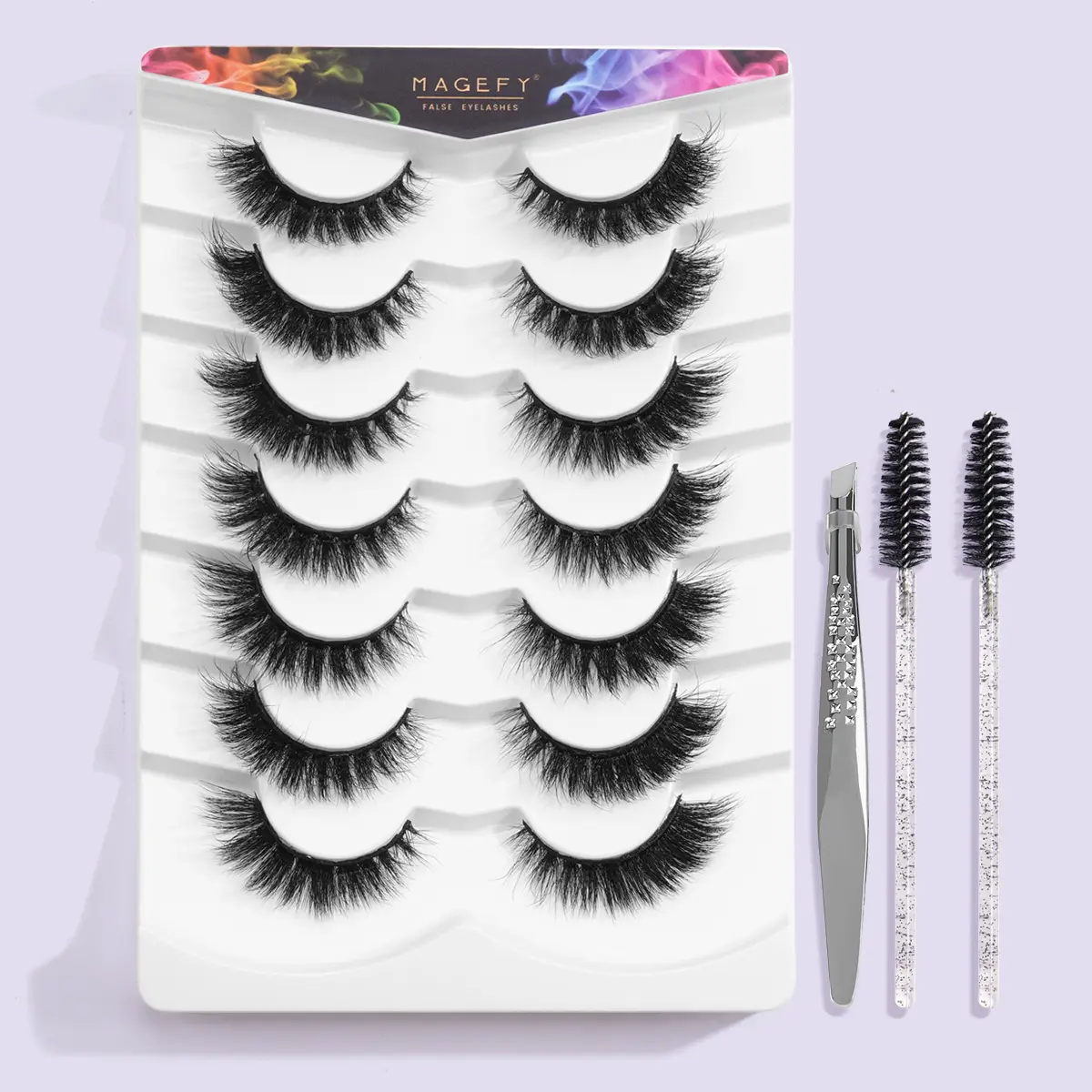 MAGEFY 7 Pairs Of Natural Full False Eyelashes&1pc Eyelash Tweezers&2pcs Disposable Eyelash Brush, Thick Curling Eyelashes For Party Use Manga Eyelashes, Travel Essentials#DealsForYouDays#SummerWins