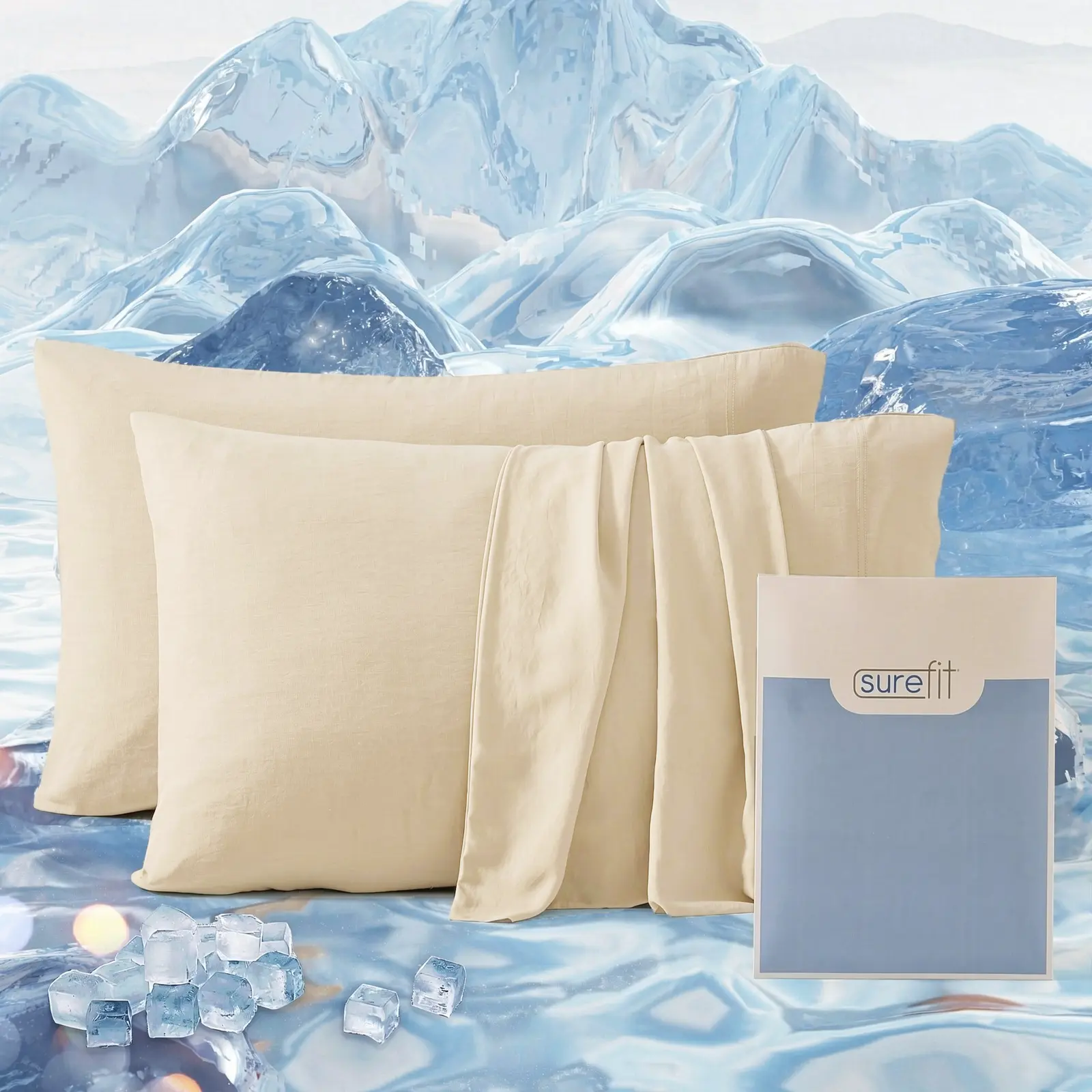 SureFit Ultra-Chill Cooling Pillowcase Set of 2 for Hot Sleepers Silky Soft Breathable Pillow Covers Envelope Closure Standard Queen King Size Durable Fade-Resistant Easy Care Cool Touch Bedding Set