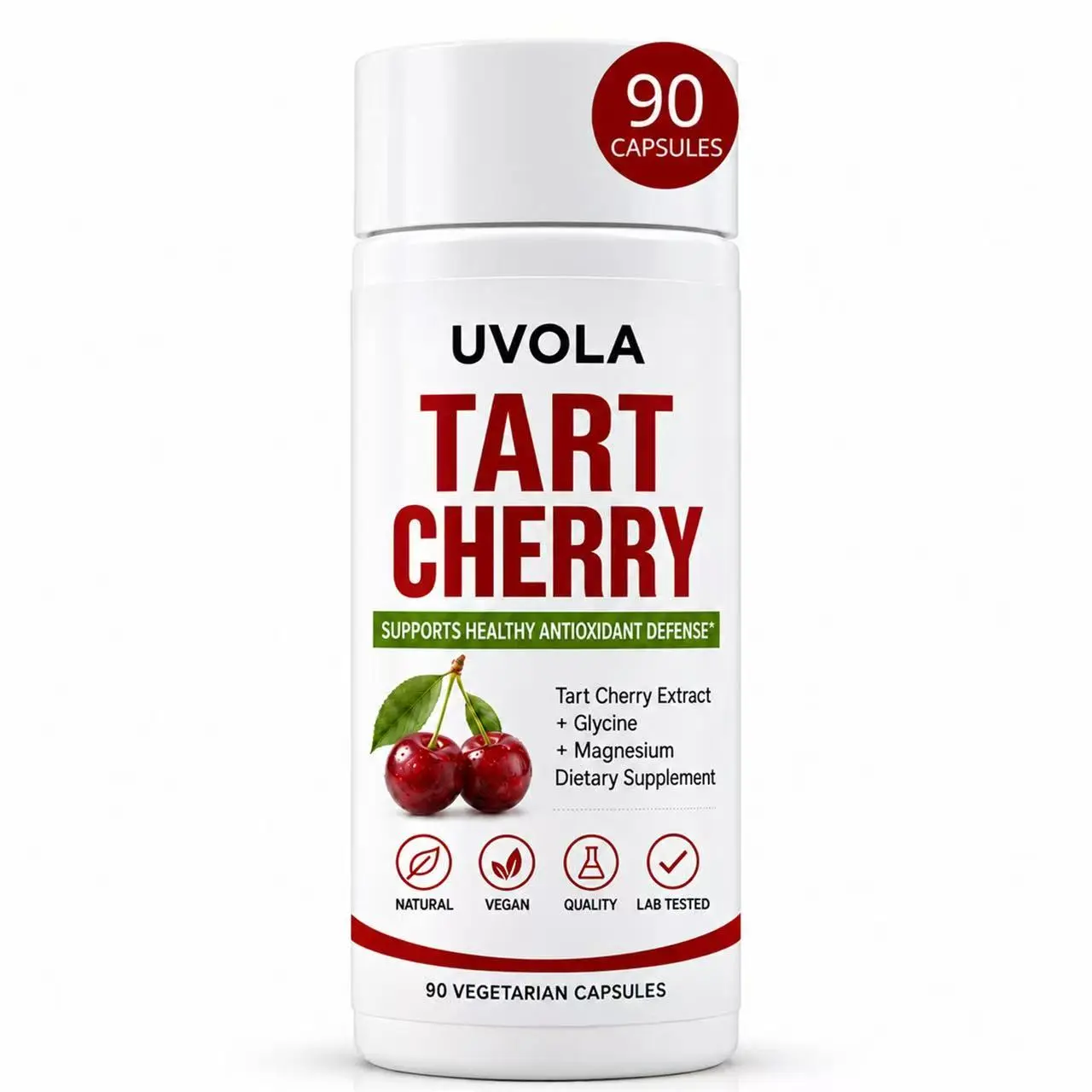 UVOLA Tart Cherry Capsules, Extracto Puro De Cereza acida withMagnesio, Glicina, Antocianinas, 90 Count