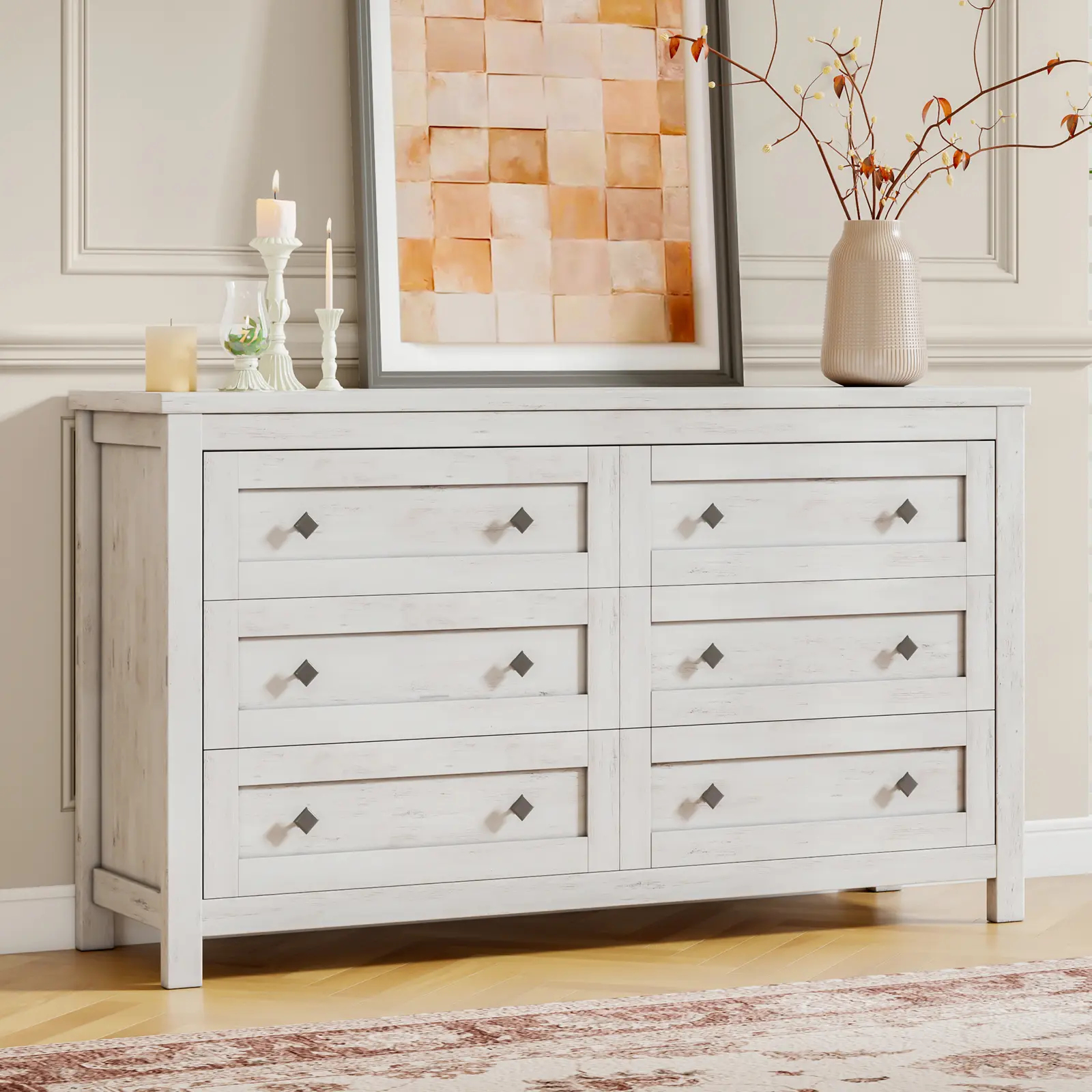 [Summerwins] [SummerFinds] AMERLIFE Farmhouse 6 Drawers Dresser, Wood Rustic Chest of Drawers for Bedroom, Closet Storage Dressers Organizer, 6 Drawers Chest for Living Room
