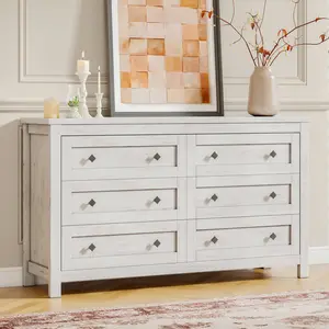 AMERLIFE Farmhouse 6 Drawers Dresser, Wood Rustic Chest of Drawers for Bedroom, Closet Storage Dressers Organizer, 6 Drawers Chest for Living Room