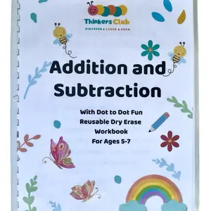 Tiny Thinkers Club Addition and Subtraction Reusable Dry Erase Workbook Ages 5-8