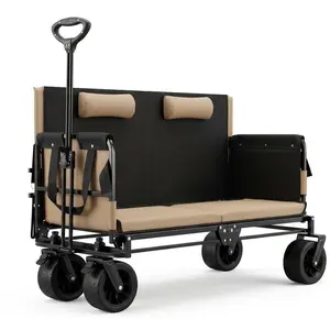 Lightweight Steel Folding Chair Trolley Cart Outdoor Camping Picnic Wagon with Four-Wheel Platform OEM Customizable World Cup 2026 Game Day Beach