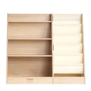 4-Tier MDF Wood Kids Bookshelf with Rounded Edges, 6-Layer Sling Bookcase, Toy Organizer Storage Rack Cabinet for Kids Room, Nursery, Four-Tier