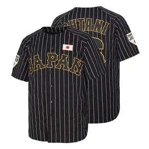 Shohei #16 Japanese Samurai Black Pinstriped Baseball Jersey, Embroidered Letters, Unisex Sports Shirt for Training and Matches