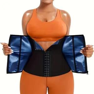 Solid Front Buckle & Zipper Waist Trainer Trimmer Belt, Breathable Tummy Control Compression Wrap Cincher