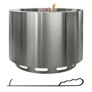 YYDS Outsunny Smokeless Fire Pit, 19" Portable Wood Burning Firepit with Poker, Low Smoke Camping Bonfire Stove for Backyard Patio Picnic, Stainless Steel, Silver