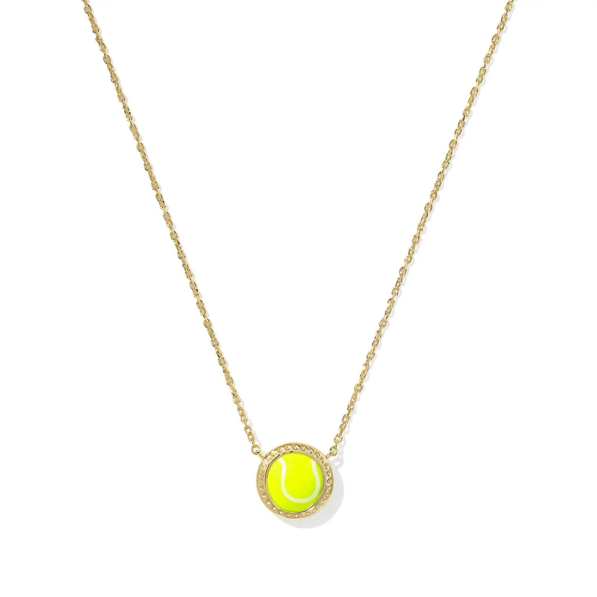 Kendra Scott Tennis Ball Pendant Necklace in Chartreuse Yellow Magnesite and Gold
