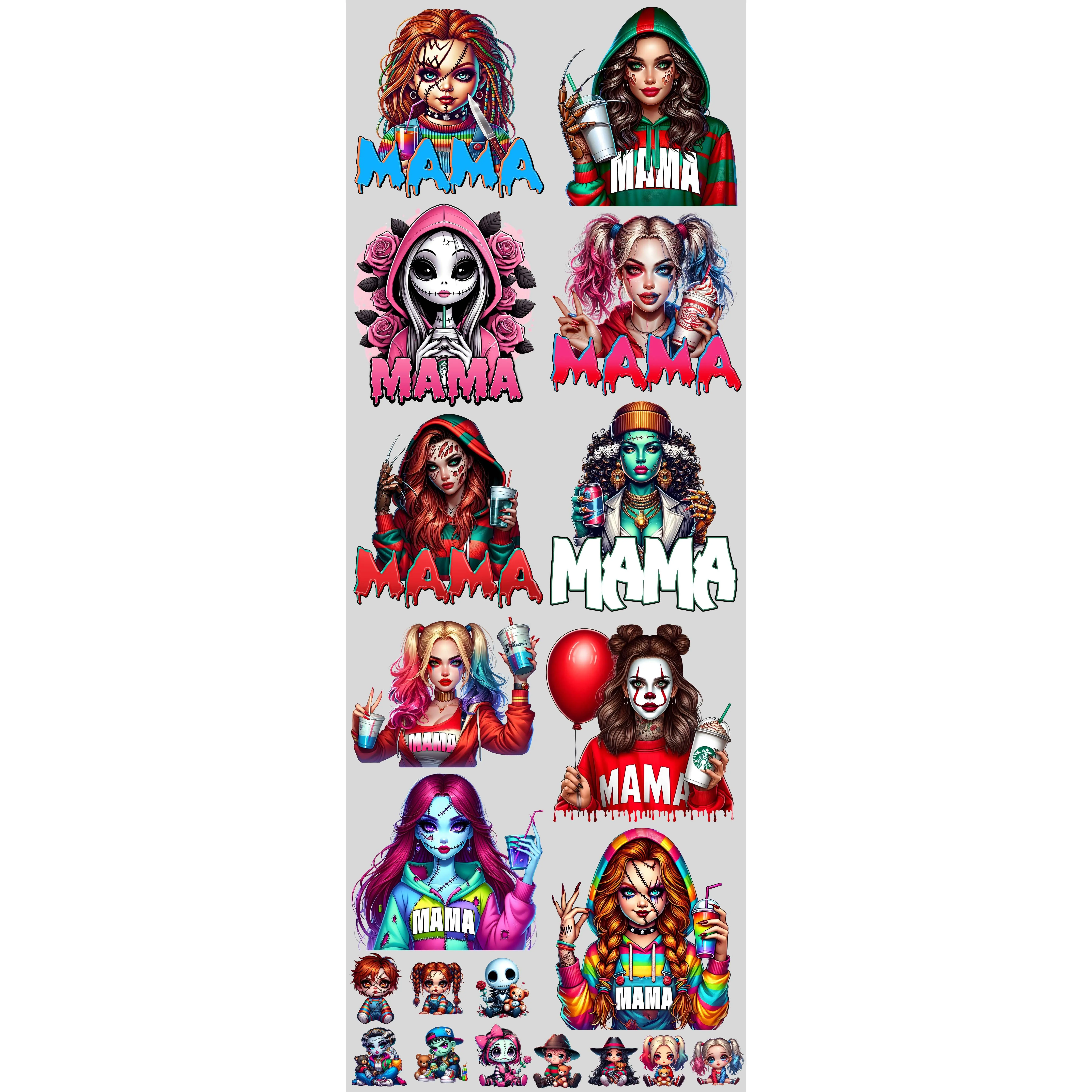 Halloween Horror Mama 2 DTF Bundle, Spooky Mama Prints, Halloween Transfers, Killer Halloween transfers, Spooky heat transfers, Halloween gang