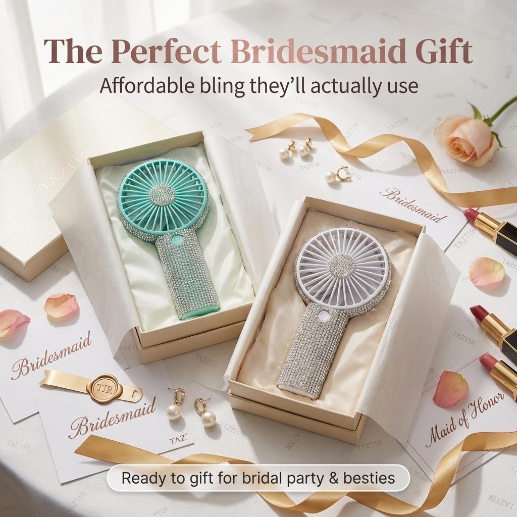 Portable Handheld Mini Fan, Bling Rhinestone, 17000RPM High Speed Personal Cooling Fan, 2400mAh Rechargeable Battery 6-18H Runtime, USB-C Fast Charge, Pocket Size for Wedding, Travel, Commute, Outdoor, Summer Gift