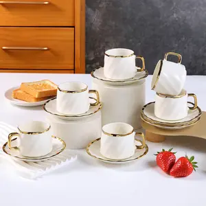 6-Piece 100ml Ceramic Coffee Cup and Saucer Set – Elegant White Espresso Cups with Matching Saucers, Perfect for Espresso, Cappuccino, Turkish Coffee & Afternoon Tea, for Home, Cafe or Gifting