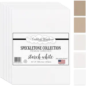 Speckletone Starch White Card Stock  - 25 Sheets, 8.5 x 11", 80 lb/215 gsm -  Recycled,  Matte Finish for Cardmaking, Printing, Crafts & DIY Projects
