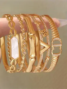 5-piece luxury fashion classic 304 stainless steel bracelet set, fashionable versatile item - perfect gift (birthday, anniversary, party) - year-round accessory, vacation wear, fashionable jewelry, Elegant Jewelry Bracelet