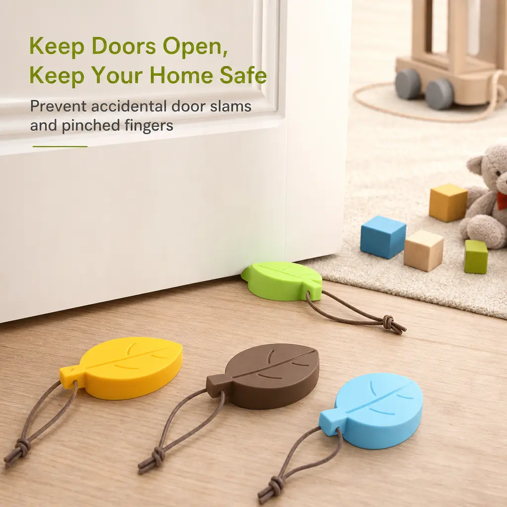 Leaf-Shaped Door Stopper (1 Count) - Small, Non-Slip Wedge Design with Hanging Strap, Slip Resistance, Prevents Accidental Door Slams, Soft Color Options for Home & Office Indoor Use, Doors