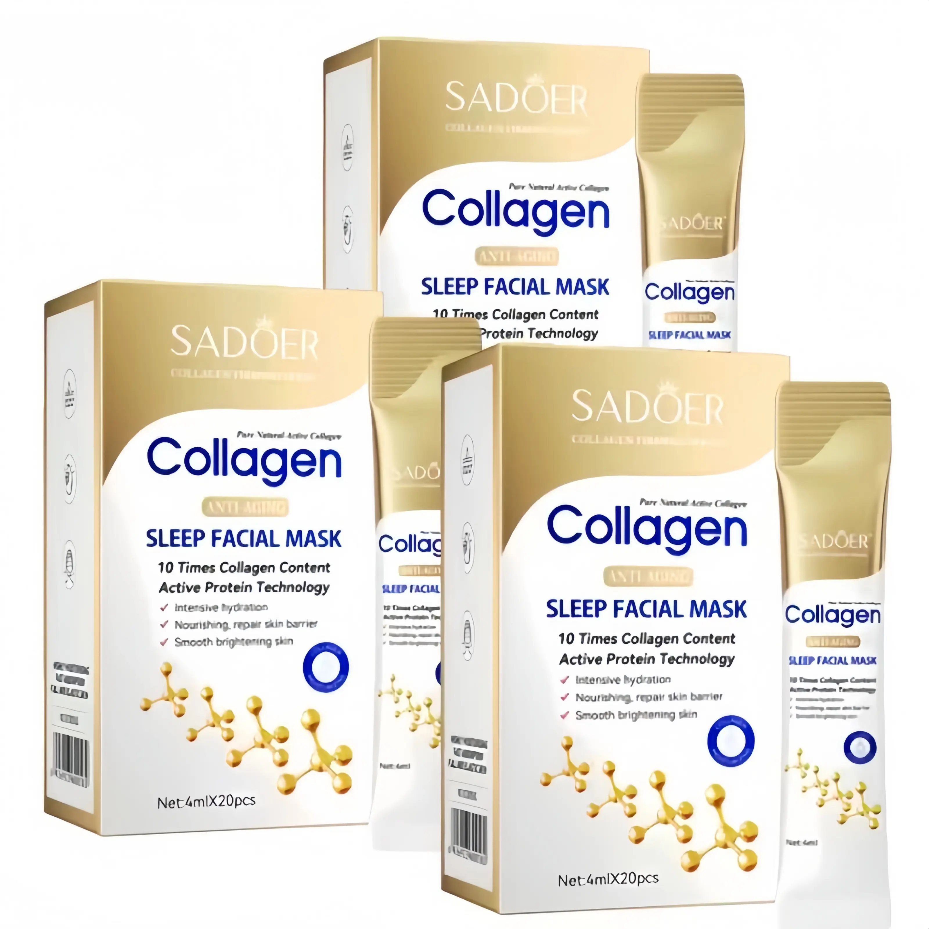 20pcs Collagen Sleeping Moisturizer - Unisex No-Wash Hydration Boost Skin Care for Your Night Routine, Travel Size, Face Care Products, Plump Skin, Liquid, Hydrating, All Skin