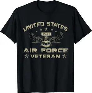 100% Cotton Fashion Garment Vintage USA Flag Proud US Air Force Veteran for Men Women T-Shirt