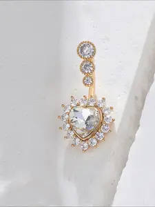 Fashion Rhinestone Heart Shaped Belly Button Ring, Women's Body Luxury Jewelry for Party, Daily Clothing Decor, Trendy All-match & Exquisite Jewelry for Birthday Gift, Valentine's Day, Gift