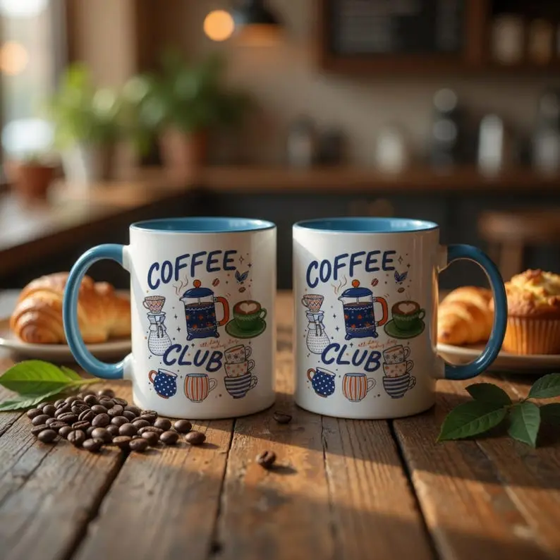 Vintage Coffee Club Mug, Retro Coffee Barista Gift, Trendy Iced Tea Cup, Thrifted Preppy Espresso Design